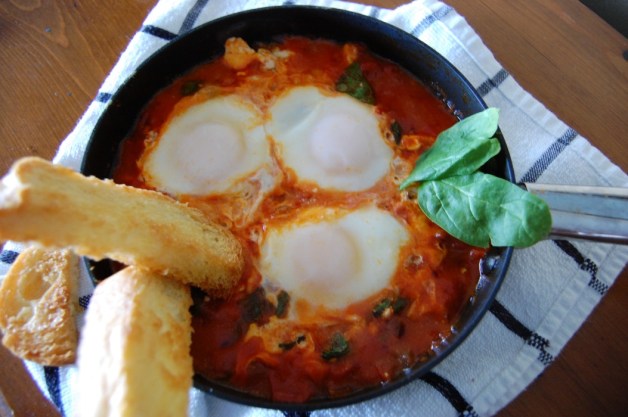 Eggs in Purgatory with Spinach and Feta Plated Eggs in Purgatory with Spinach and Feta Plated